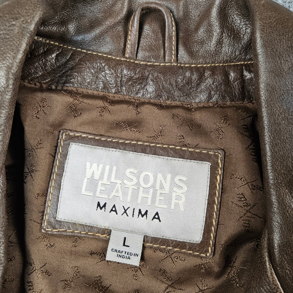 Wilsons Leather Maxima Brown Leather Trench Coat Long Duster Jacket Womens Large - Picture 4 of 9
